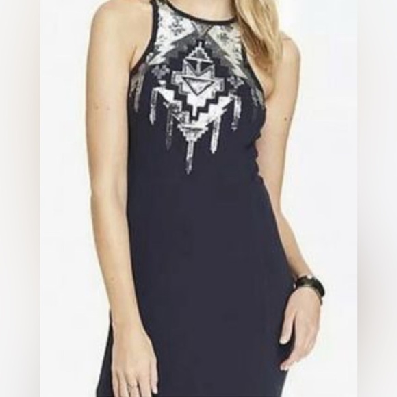 Express Navy Blue Geometric Sequined Mini Dress - Picture 1 of 5